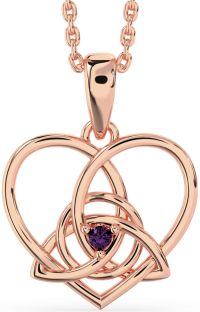 Alexandrite Rose Gold Silver Celtic Trinity Knot Heart Necklace