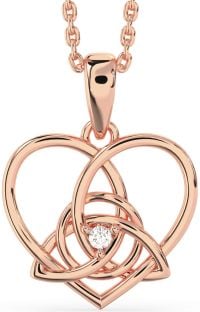 Diamond Rose Gold Silver Celtic Trinity Knot Heart Necklace