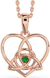 Emerald Rose Gold Silver Celtic Trinity Knot Heart Necklace