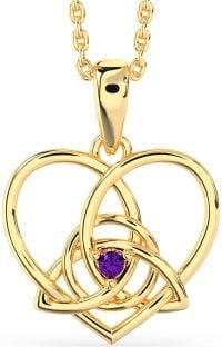 Amethyst Gold Silver Celtic Trinity Knot Heart Necklace