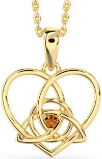 Citrine Gold Silver Celtic Trinity Knot Heart Necklace