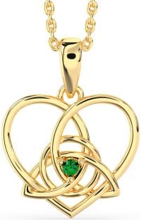 Emerald Gold Silver Celtic Trinity Knot Heart Necklace