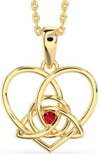 Ruby Gold Silver Celtic Trinity Knot Heart Necklace