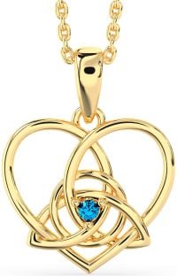 Topaz Gold Silver Celtic Trinity Knot Heart Necklace