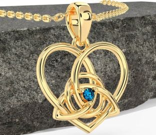 Topaz Gold Silver Celtic Trinity Knot Heart Necklace