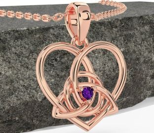 Amethyst Rose Gold Celtic Trinity Knot Heart Necklace