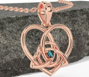 Aquamarine Rose Gold Celtic Trinity Knot Heart Necklace