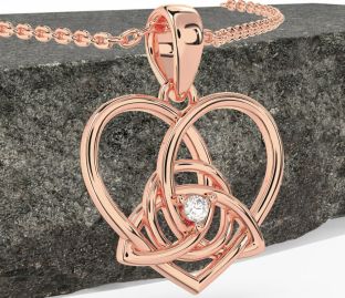 Diamond Rose Gold Celtic Trinity Knot Heart Necklace