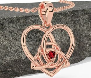 Rubin Reste sig Guld Keltiskt Treenighet Knut Hjärta Halsband