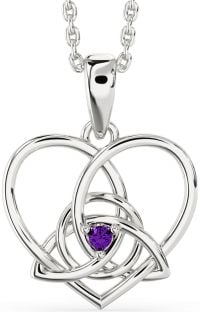 Amethyst Silver Celtic Trinity Knot Heart Necklace