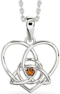 Citrine Silver Celtic Trinity Knot Heart Necklace