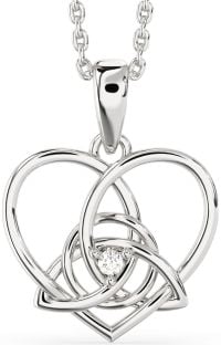 Diamond Silver Celtic Trinity Knot Heart Necklace