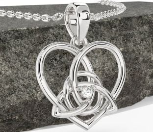 Diamond Silver Celtic Trinity Knot Heart Necklace
