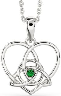 Emerald Silver Celtic Trinity Knot Heart Necklace