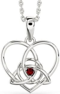 Garnet Silver Celtic Trinity Knot Heart Necklace