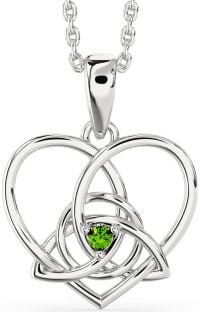 Peridot Silver Celtic Trinity Knot Heart Necklace