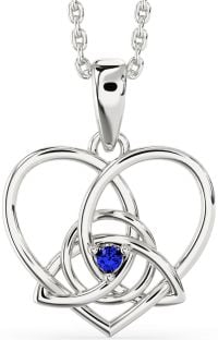 Sapphire Silver Celtic Trinity Knot Heart Necklace