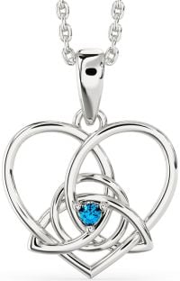 Topaz Silver Celtic Trinity Knot Heart Necklace