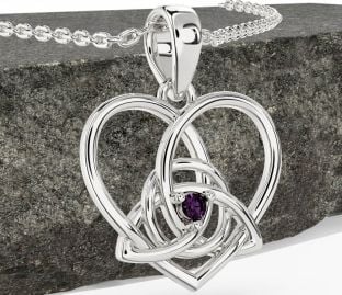 Alexandrite White Gold Celtic Trinity Knot Heart Necklace