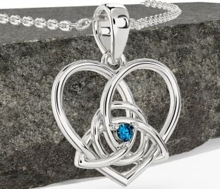 Topaz White Gold Celtic Trinity Knot Heart Necklace