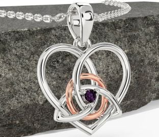 Alexandrite White Rose Gold Celtic Trinity Knot Heart Necklace