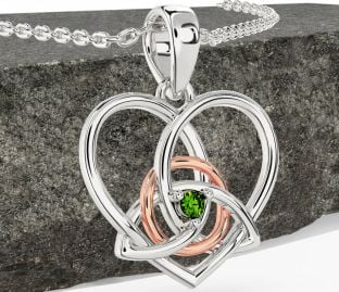Peridoto Blanco Rosa Oro céltico Trinidad Nudo Corazón Collar