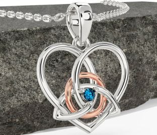 Topaz White Rose Gold Celtic Trinity Knot Heart Necklace