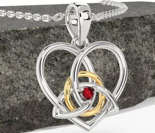 Rubí Blanco Amarillo Oro céltico Trinidad Nudo Corazón Collar