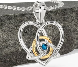 Topaz White Yellow Gold Celtic Trinity Knot Heart Necklace