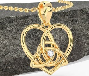Diamond Gold Celtic Trinity Knot Heart Necklace