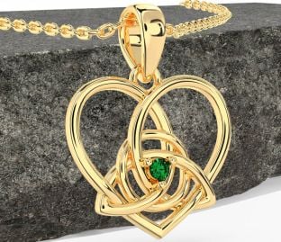 Emerald Gold Celtic Trinity Knot Heart Necklace