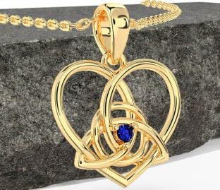 Sapphire Gold Celtic Trinity Knot Heart Necklace