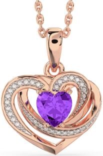 Diamond Amethyst Rose Gold Silver Celtic Heart Necklace