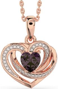 Diamond Alexandrite Rose Gold Silver Celtic Heart Necklace