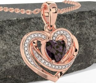 Diamond Alexandrite Rose Gold Silver Celtic Heart Necklace