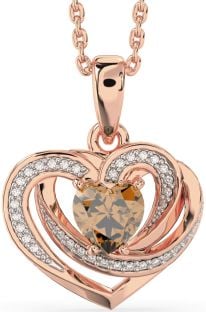 Diamond Citrine Rose Gold Silver Celtic Heart Necklace