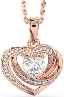 Diamond Rose Gold Silver Celtic Heart Necklace