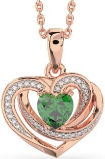 Diamond Emerald Rose Gold Silver Celtic Heart Necklace