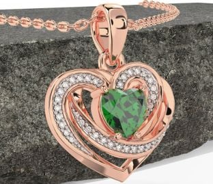 Diamond Emerald Rose Gold Silver Celtic Heart Necklace