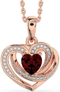 Diamond Garnet Rose Gold Silver Celtic Heart Necklace