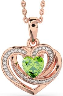 Diamond Peridot Rose Gold Silver Celtic Heart Necklace