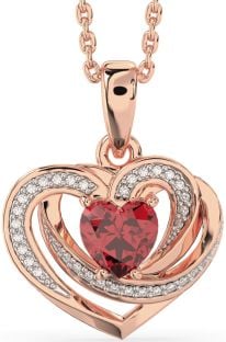 Diamond Ruby Rose Gold Silver Celtic Heart Necklace