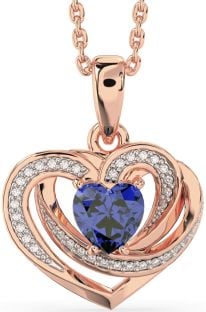 Diamond Sapphire Rose Gold Silver Celtic Heart Necklace