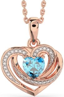 Diamond Topaz Rose Gold Silver Celtic Heart Necklace