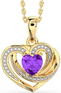 Diamond Amethyst Gold Silver Celtic Heart Necklace