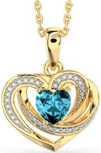 Diamond Aquamarine Gold Silver Celtic Heart Necklace