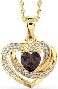 Diamond Alexandrite Gold Silver Celtic Heart Necklace