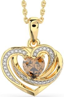 Diamond Citrine Gold Silver Celtic Heart Necklace