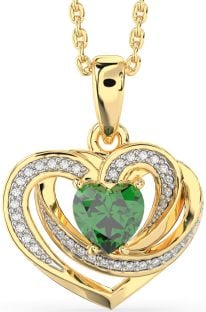 Diamond Emerald Gold Silver Celtic Heart Necklace