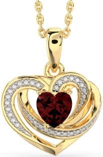 Diamond Garnet Gold Silver Celtic Heart Necklace